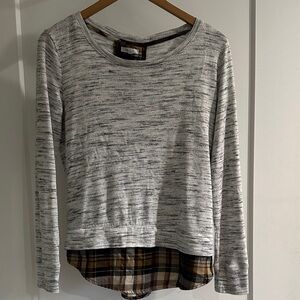 Maurices Plaid Accent Top in Gray and Brown